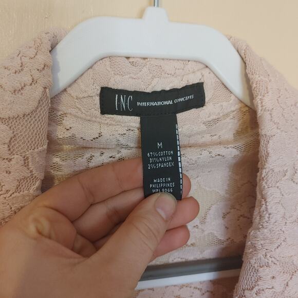 International Concepts INC Size Medium Cotton Nylon Lace Deep V Cut Pink Sheer - Picture 7 of 9